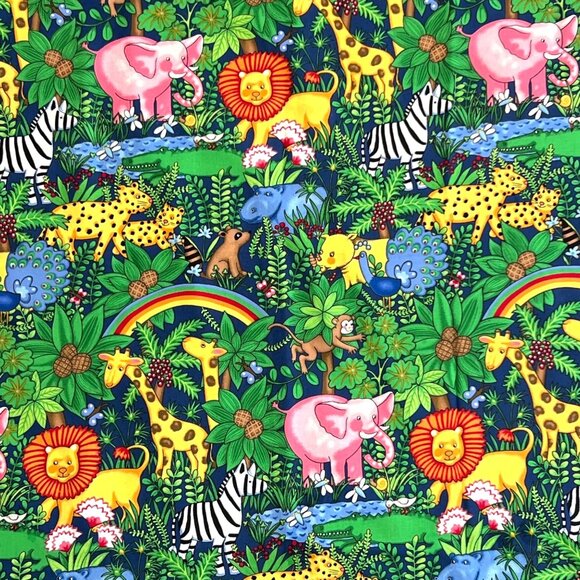Zoology Jungle Animals Fabric 100% Cotton Northcott Studio 44” W x 35” L 7/8 YD - Picture 1 of 4